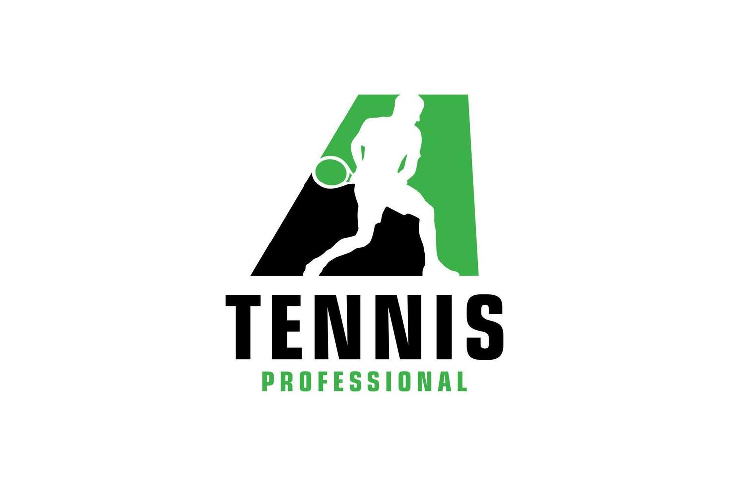 buchstabe a mit tennisspieler-silhouette-logo-design. Vektordesign-Vorlagenelemente für Sportteams oder Corporate Identity. vektor