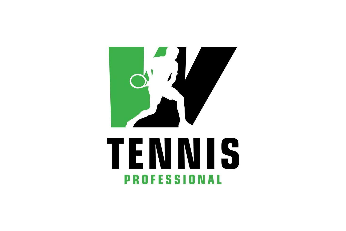 buchstabe w mit tennisspieler-silhouette-logo-design. Vektordesign-Vorlagenelemente für Sportteams oder Corporate Identity. vektor