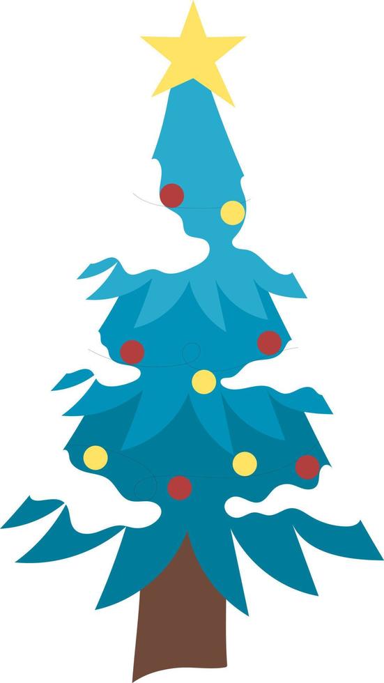 blå jul träd med lampor i de snö. vektor