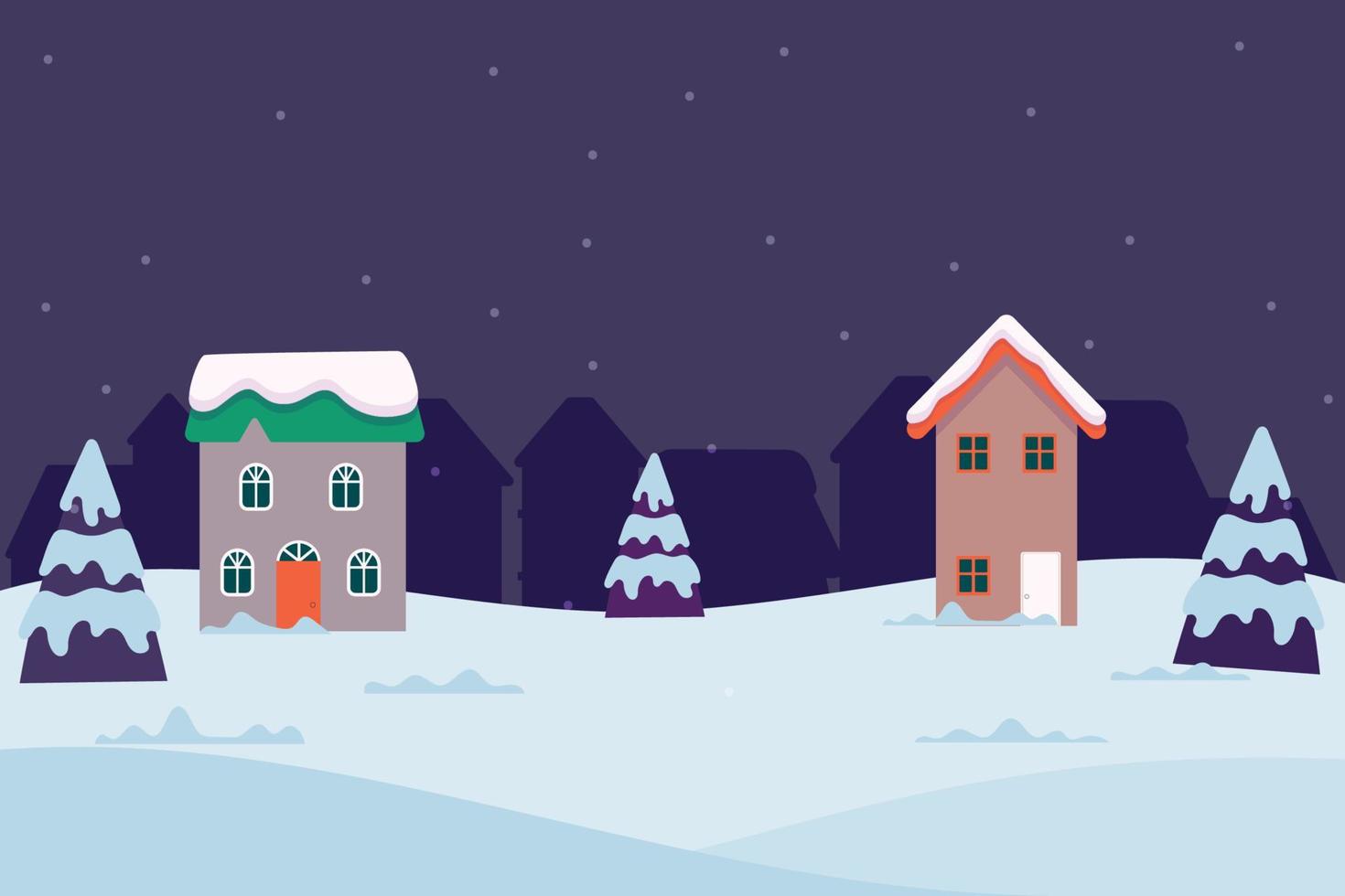 vinter- natur.landskap med jul träd och hus den är snowing.illustration,vykort och baner. vektor