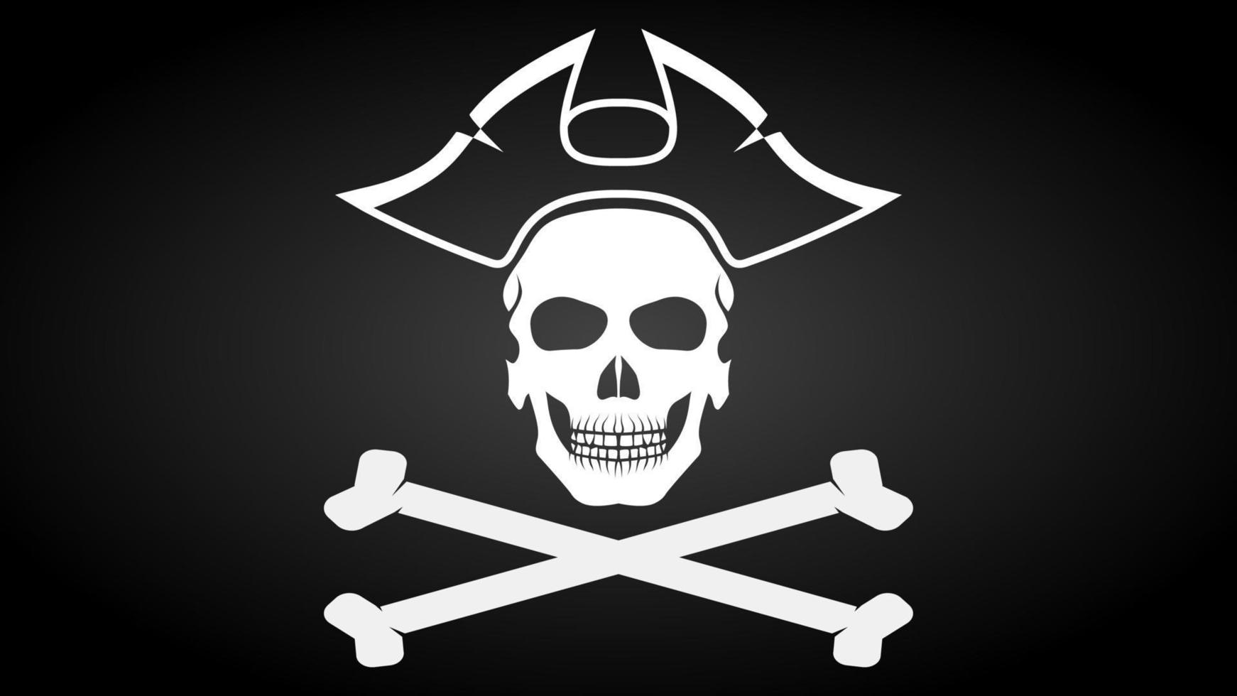 Piratenflagge mit Totenkopf, gekreuzten Knochen und Hut. vektor