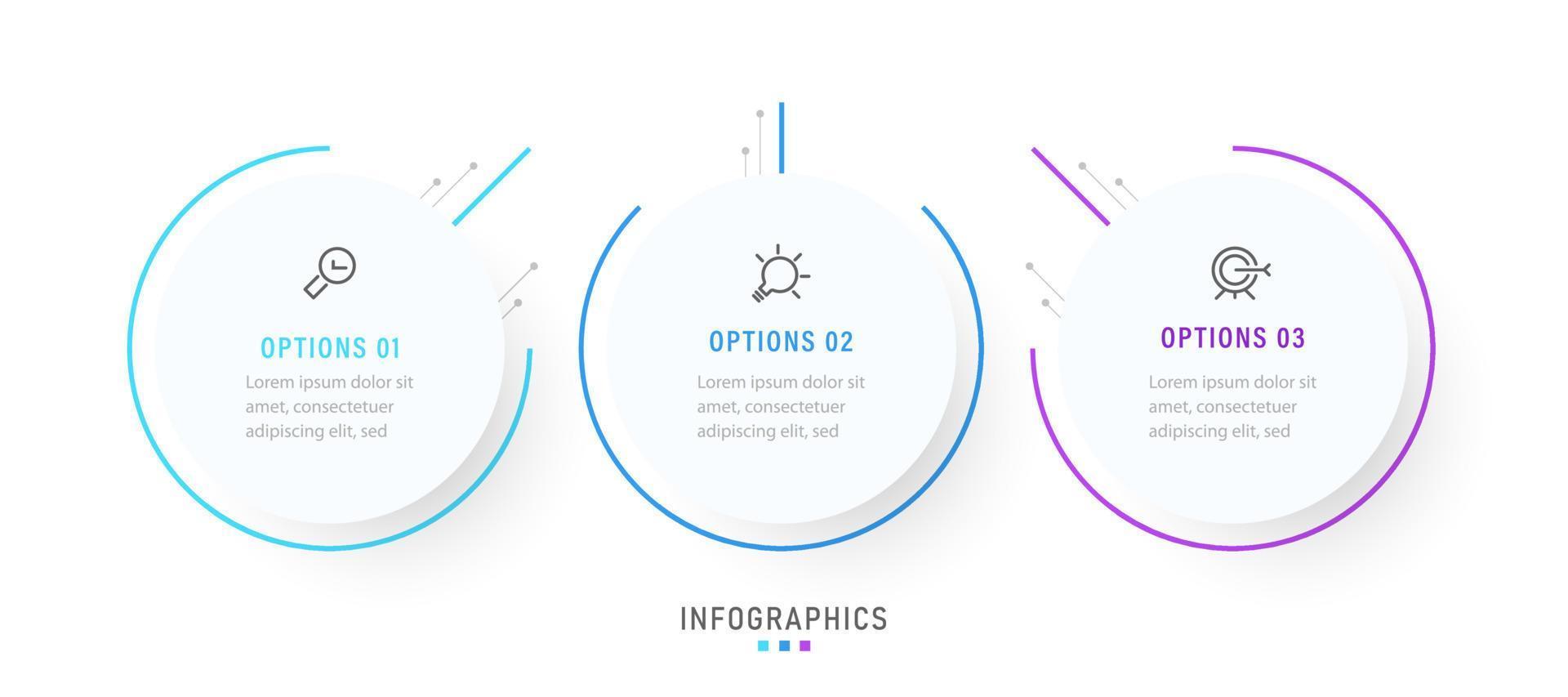 Vektor-Infografik-Etikettendesign-Vorlage mit Symbolen und 3 Optionen oder Schritten. kann für Prozessdiagramme, Präsentationen, Workflow-Layouts, Banner, Flussdiagramme und Infografiken verwendet werden. vektor