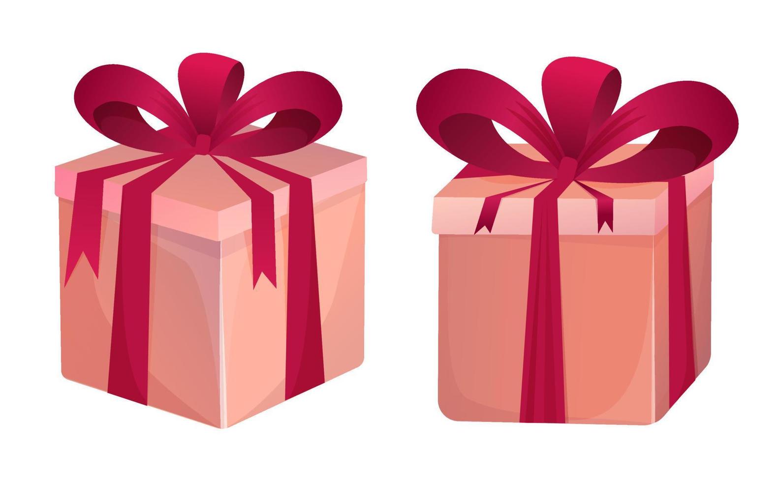 geschenkbox-karikatur der geschenkverpackung. Geschenkbox und Präsentbeutel mit Schleife. vektor