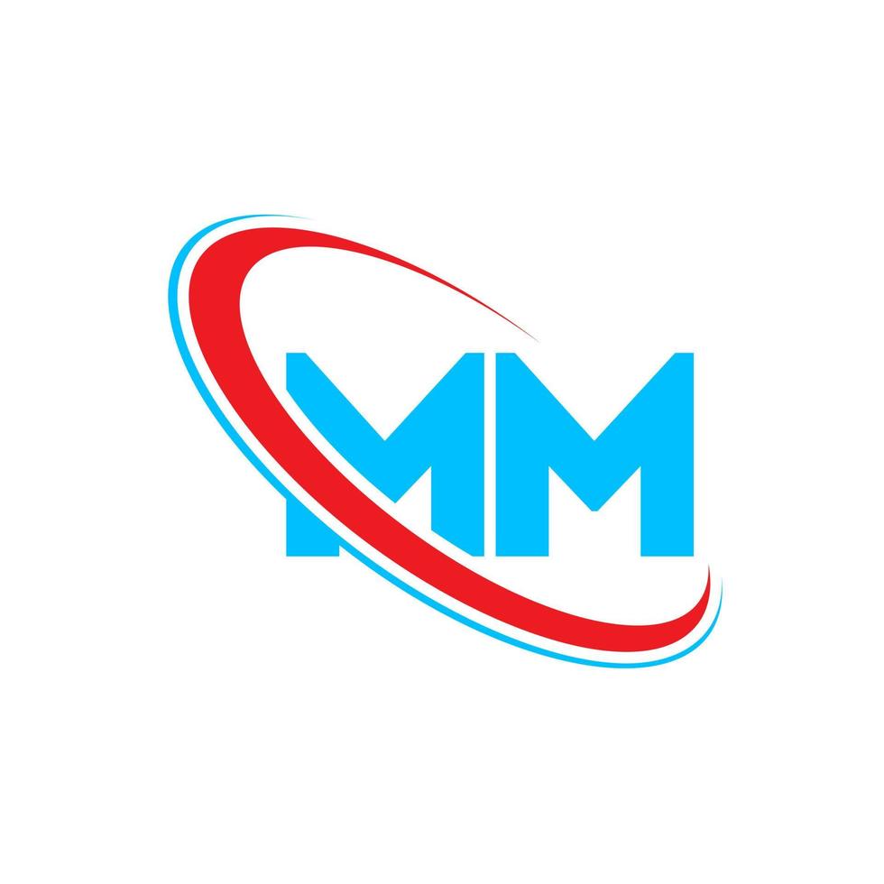 mm-Logo. mm-Ausführung. blauer und roter mm-Buchstabe. mm-Buchstaben-Logo-Design. Anfangsbuchstabe mm verknüpfter Kreis Monogramm-Logo in Großbuchstaben. vektor