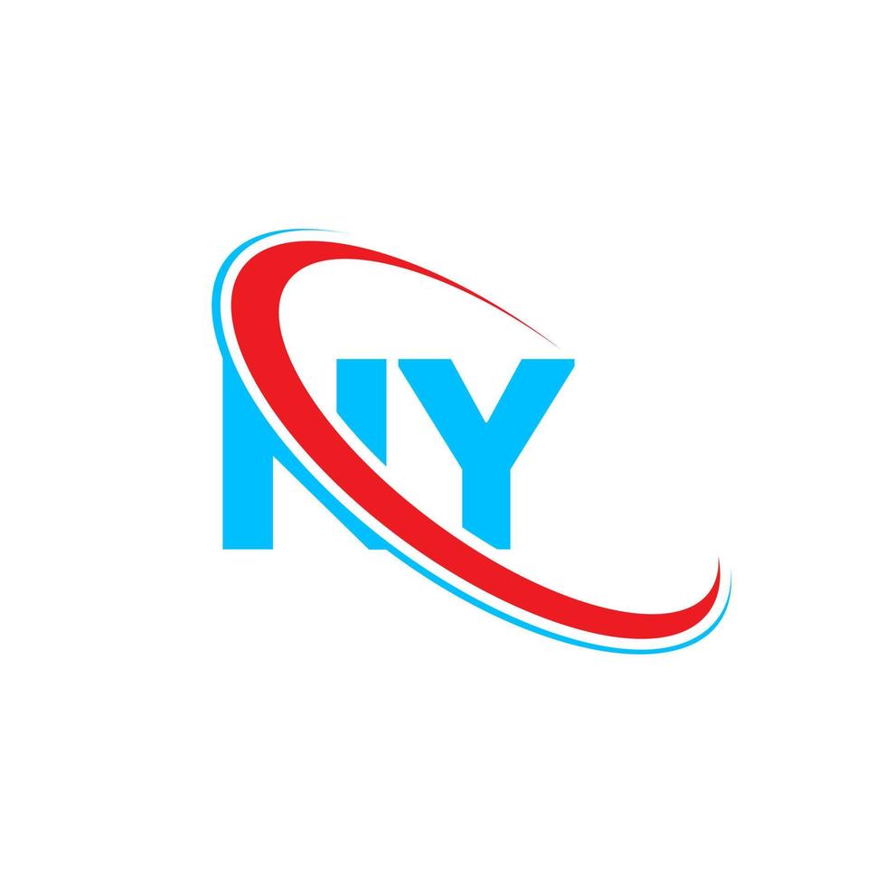 ny-Logo. ny Design. blauer und roter ny-buchstabe. ny-Buchstaben-Logo-Design. Anfangsbuchstabe ny verknüpfter Kreis Monogramm-Logo in Großbuchstaben. vektor