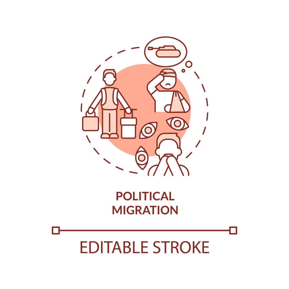 Symbol für das Konzept der politischen Migration aus Terrakotta. Problemen entgehen. verlassen heimat grund abstrakte idee dünne linie illustration. isolierte Umrisszeichnung. editierbarer Strich. Arial, unzählige pro-fette Schriftarten verwendet vektor