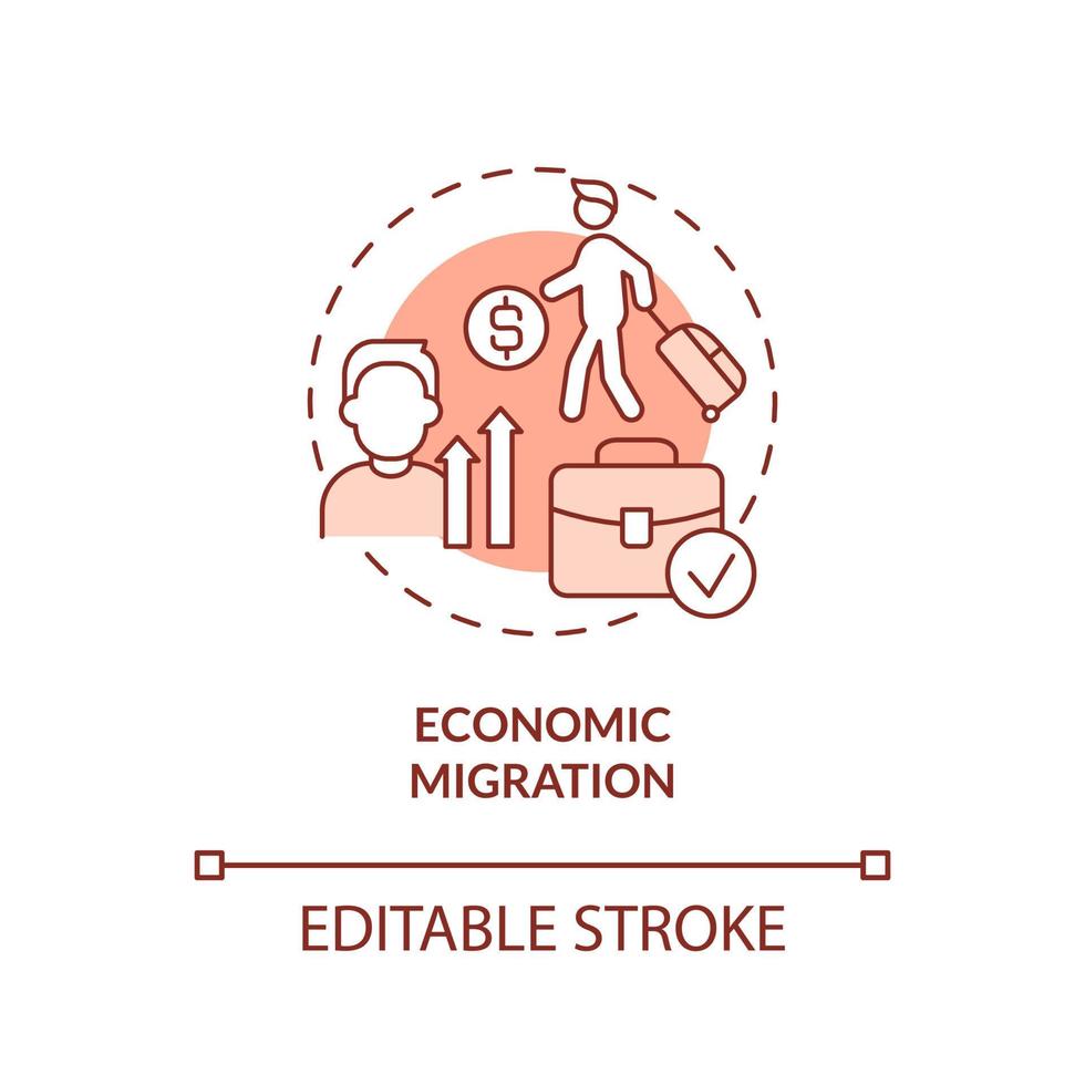 Symbol für das Konzept der Wirtschaftsmigration aus Terrakotta. umziehen, um Arbeit zu finden. Umzug Grund abstrakte Idee dünne Linie Illustration. isolierte Umrisszeichnung. editierbarer Strich. Arial, unzählige pro-fette Schriftarten verwendet vektor