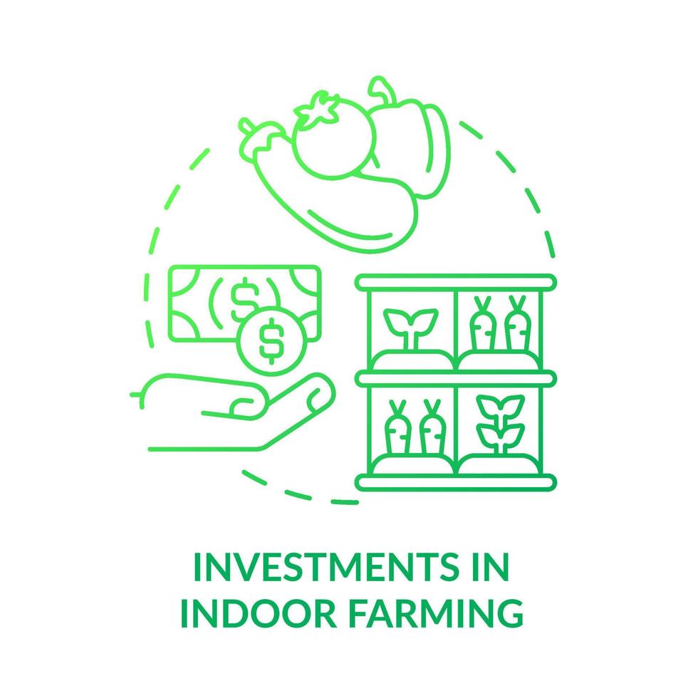 Investitionen in Indoor-Landwirtschaft Symbol für grünes Gradientenkonzept. Pflanztechnik. landwirtschaftliche trends abstrakte idee dünne linie illustration. isolierte Umrisszeichnung. Unzählige pro-fette Schriftarten werden verwendet vektor