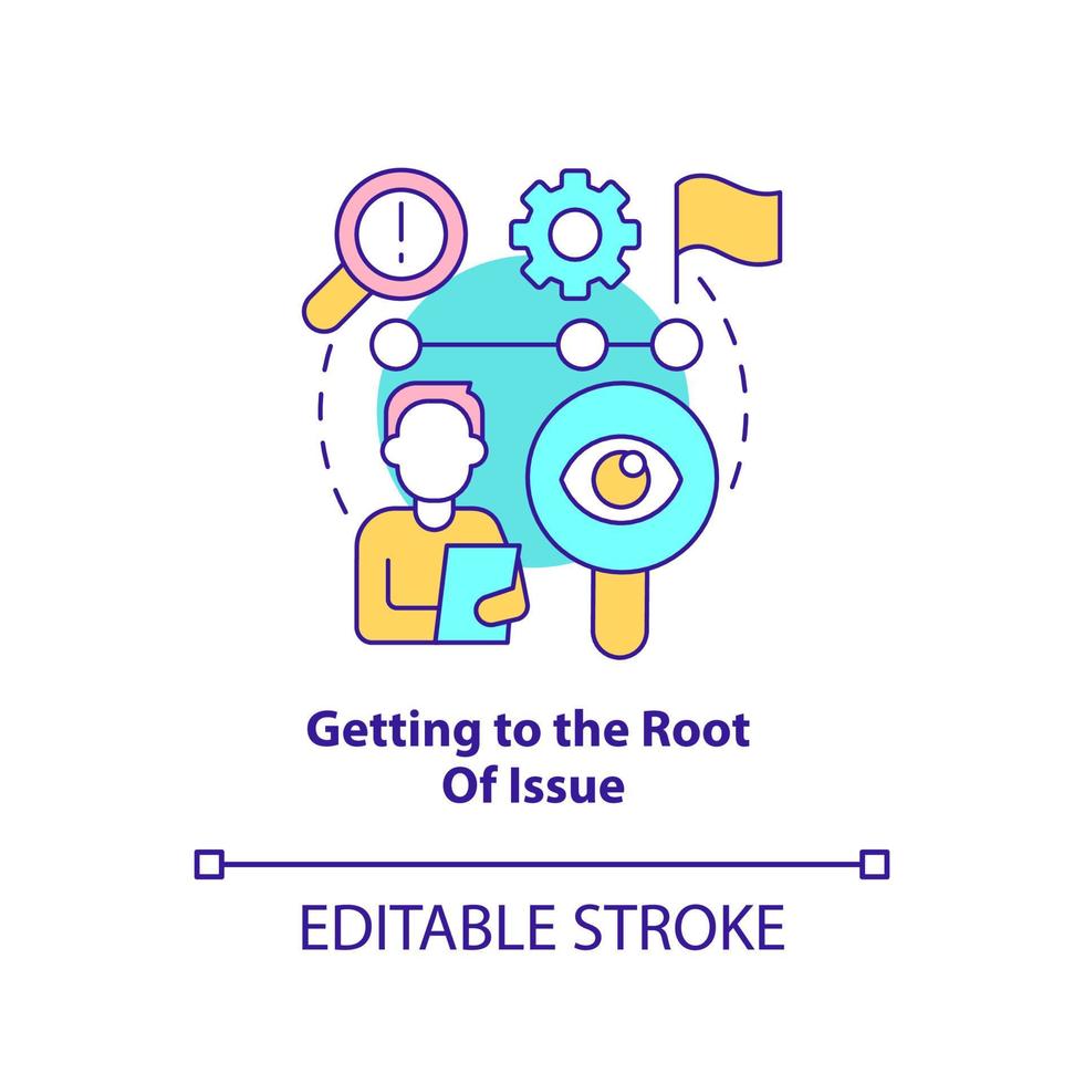 zur Wurzel des Problemkonzepts gelangen. effiziente Problemlösung. hr-fähigkeiten abstrakte idee dünne linie illustration. isolierte Umrisszeichnung. editierbarer Strich. Arial, unzählige pro-fette Schriftarten verwendet vektor