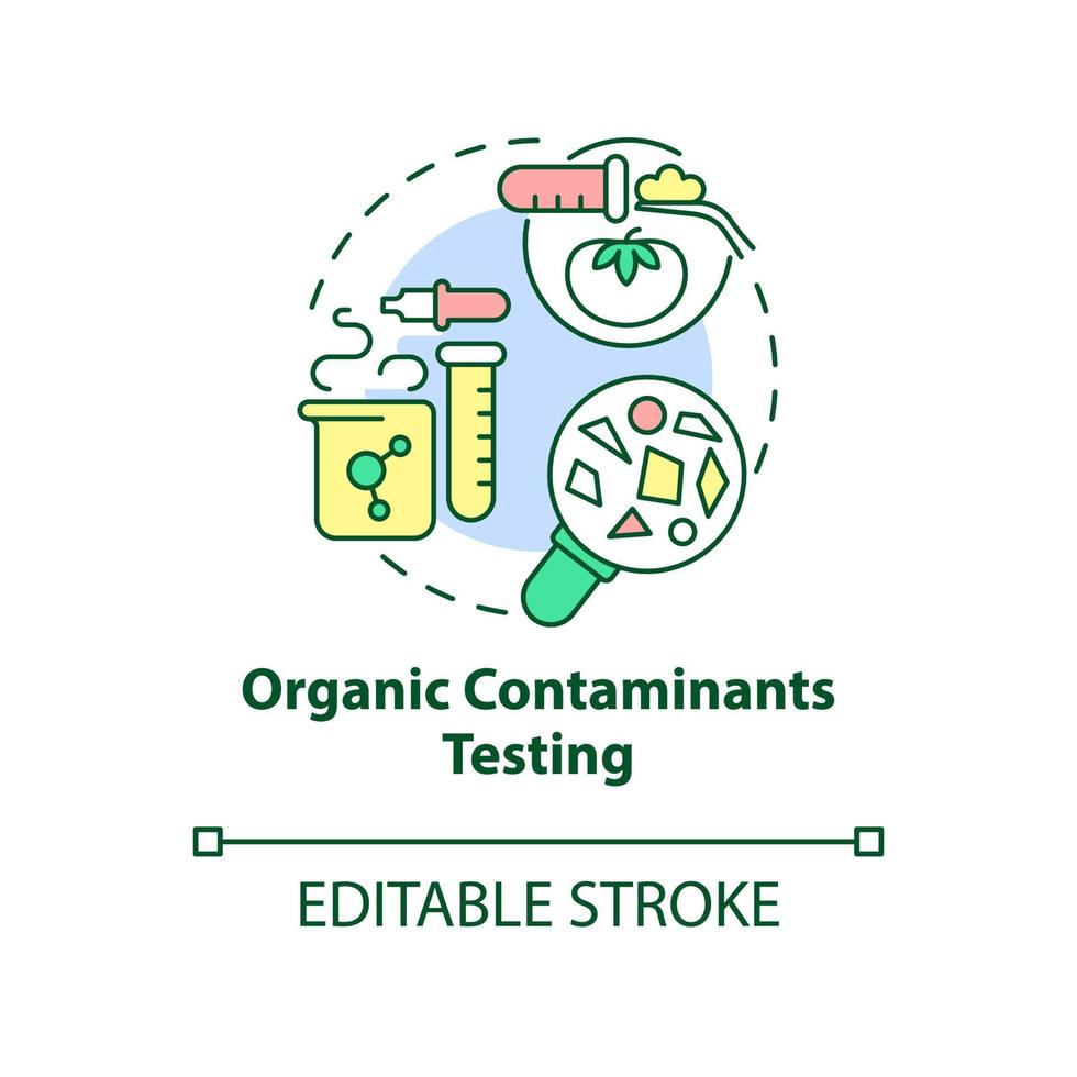 Symbol für das Testkonzept für organische Verunreinigungen. analysedienst abstrakte idee dünne linie illustration. Chemische Komponenten. isolierte Umrisszeichnung. editierbarer Strich. Arial, unzählige pro-fette Schriftarten verwendet vektor