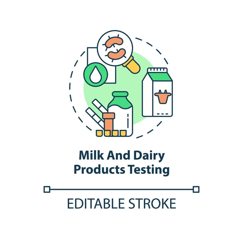 Symbol für das Testkonzept von Milch und Milchprodukten. laboranalyse für lebensmittelsicherheit abstrakte idee dünne linie illustration. isolierte Umrisszeichnung. editierbarer Strich. Arial, unzählige pro-fette Schriftarten verwendet vektor