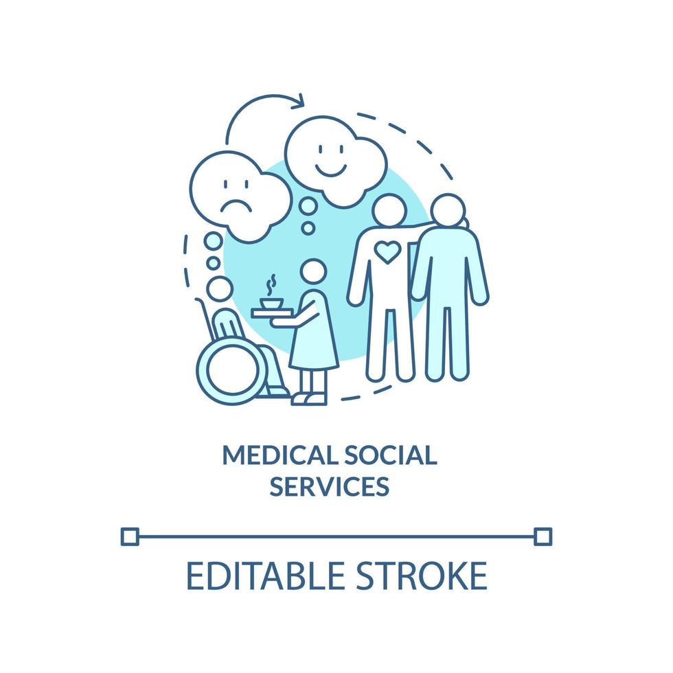 medicinsk social tjänster turkos begrepp ikon. härbärge vård för patienter abstrakt aning tunn linje illustration. isolerat översikt teckning. redigerbar stroke. arial, myriad pro-bold typsnitt Begagnade vektor