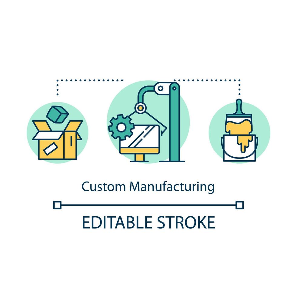 beställnings- tillverkning begrepp ikon. lokal- produktion aning tunn linje illustration. unik produkt design element. begränsad kvantitet varor.vektor isolerat översikt teckning. redigerbar stroke vektor