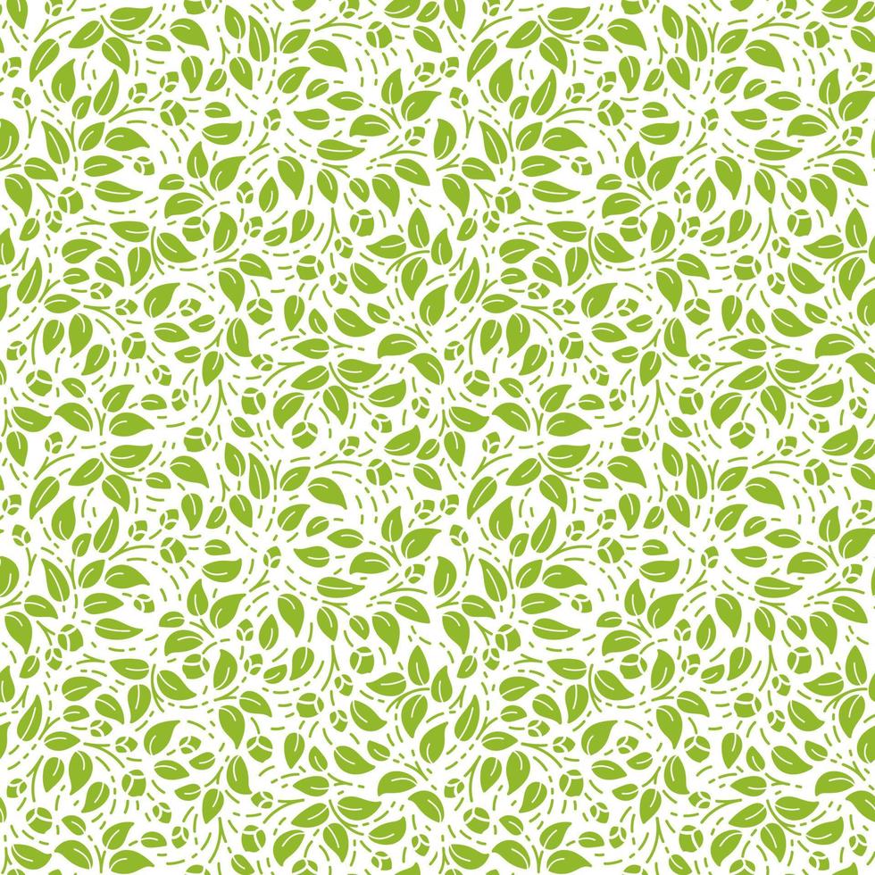 sömlös mönster med grön grenar och löv i linje stil vektor