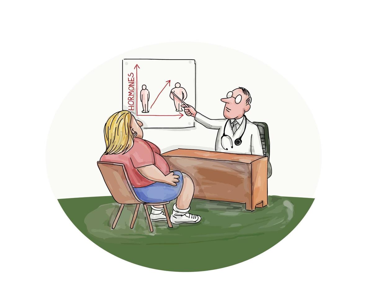 fet kvinna patient läkare karikatyr vektor
