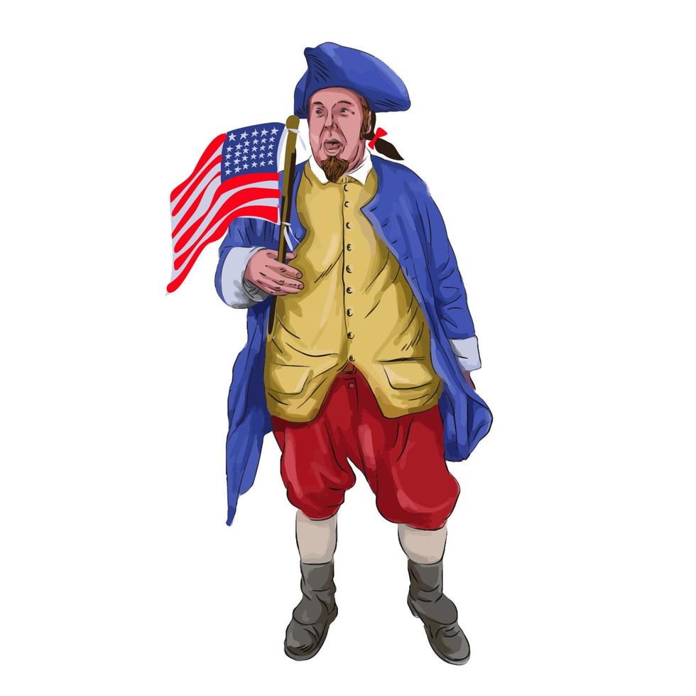 amerikanischer patriot, der schreit, flaggenaquarell haltend vektor