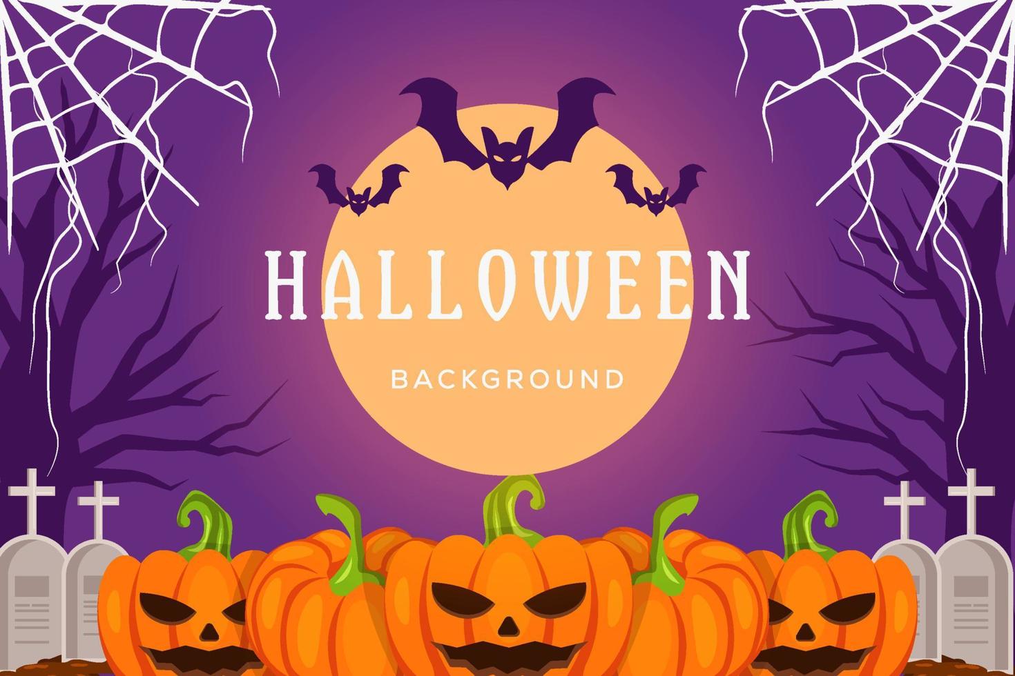 Halloween-Hintergrund mit Kürbis, Fledermaus und Spinnennetz vektor