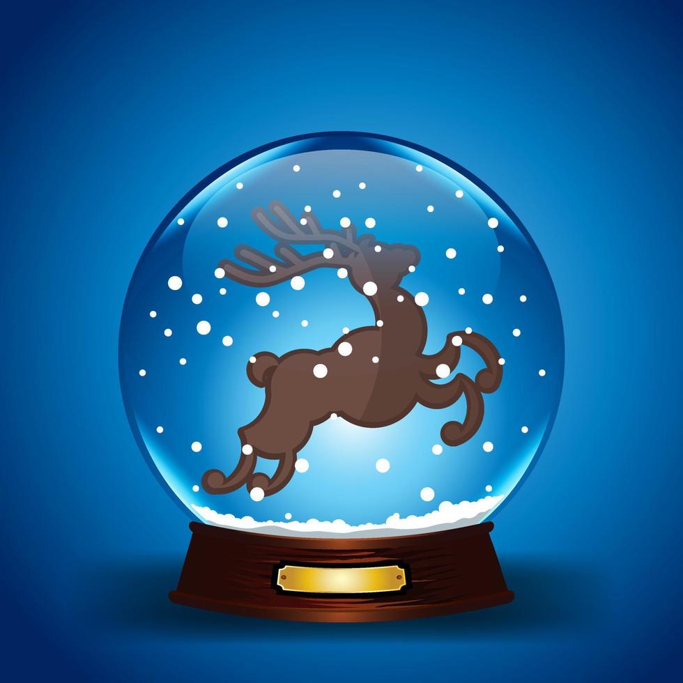tecknad serie söt jul snö klot med jul rådjur vektor