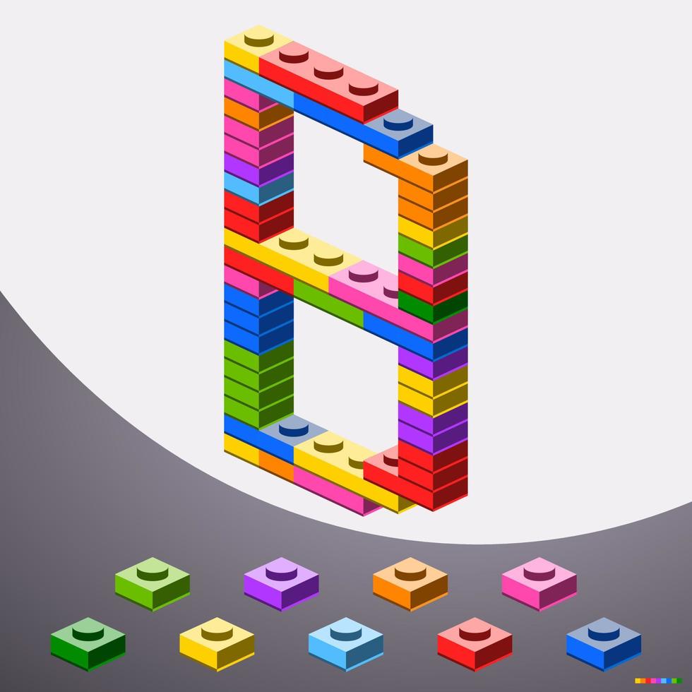 alfabet b från färgrik tegel blockera leksak tycka om lego, byggnad tegel typsnitt för barn affisch, brev design, baner, logotyp, skriva ut för ungar, etc. vektor