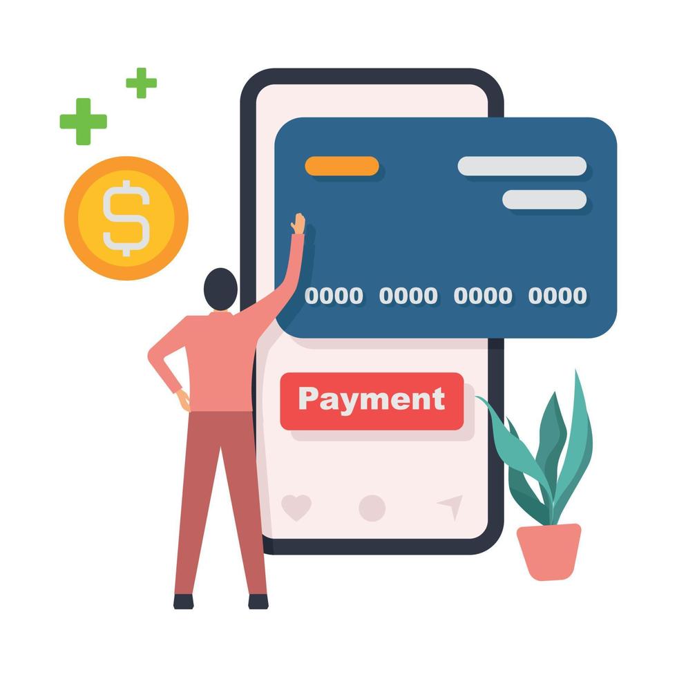 betalning förbi kreditera kort plånbok på mobil telefon illustration. vektor