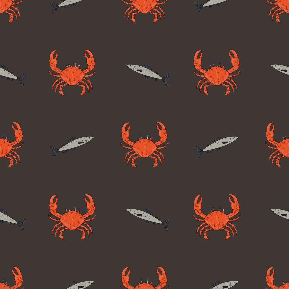 sömlös mönster med krabbor och fisk. de begrepp av en skaldjur Lagra, en restaurang meny, en skriva ut för kläder vektor