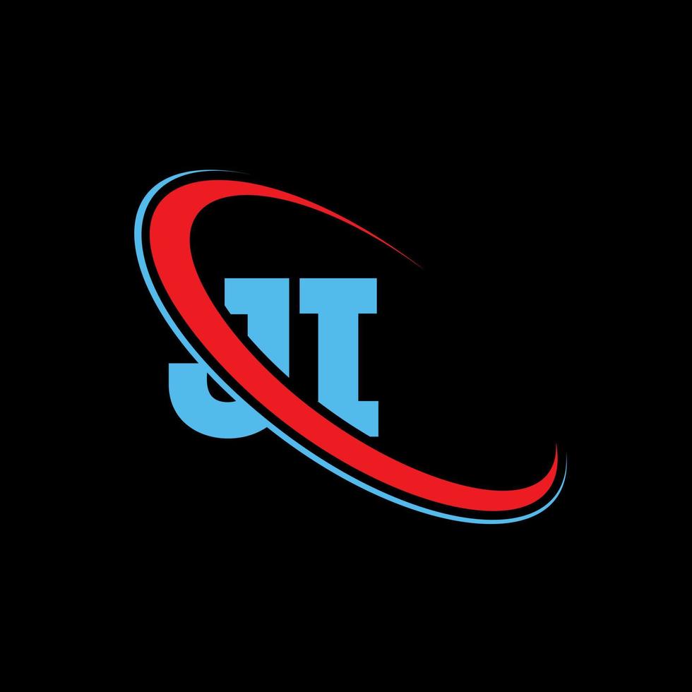 ji-Logo. Ji-Design. blauer und roter ji-buchstabe. ji-Buchstaben-Logo-Design. anfangsbuchstabe ji verknüpfter kreis monogramm-logo in großbuchstaben. vektor