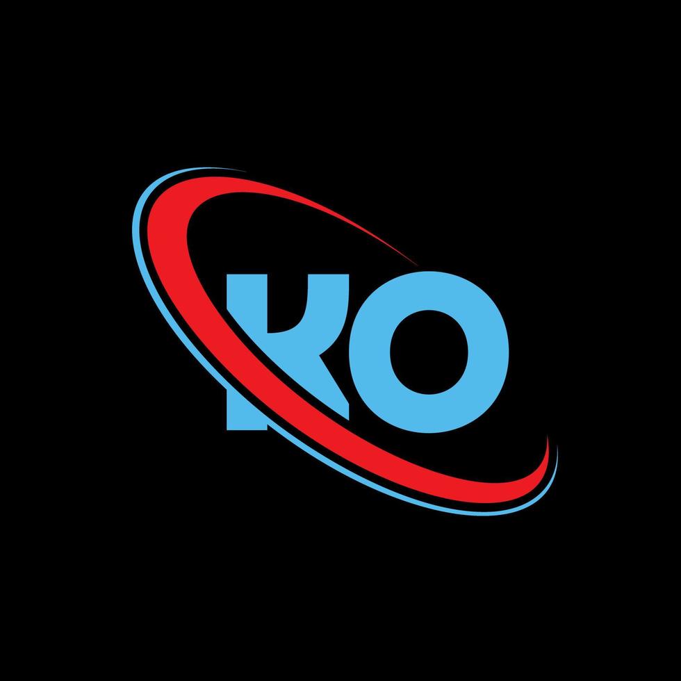 ko-Logo. Ko-Design. blauer und roter ko-buchstabe. ko-Buchstaben-Logo-Design. Anfangsbuchstabe ko verknüpfter Kreis Monogramm-Logo in Großbuchstaben. vektor