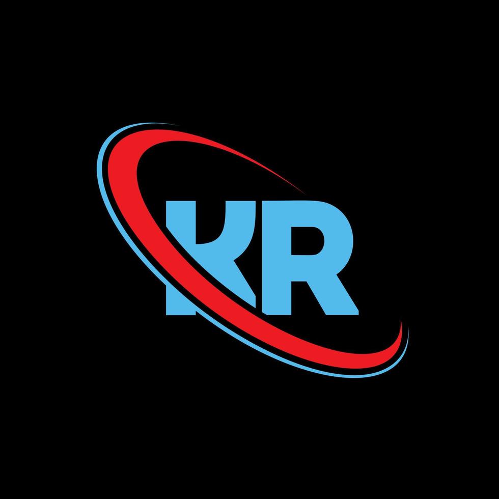 kr logotyp. kr design. blå och röd kr brev. kr brev logotyp design. första brev kr länkad cirkel versal monogram logotyp. vektor