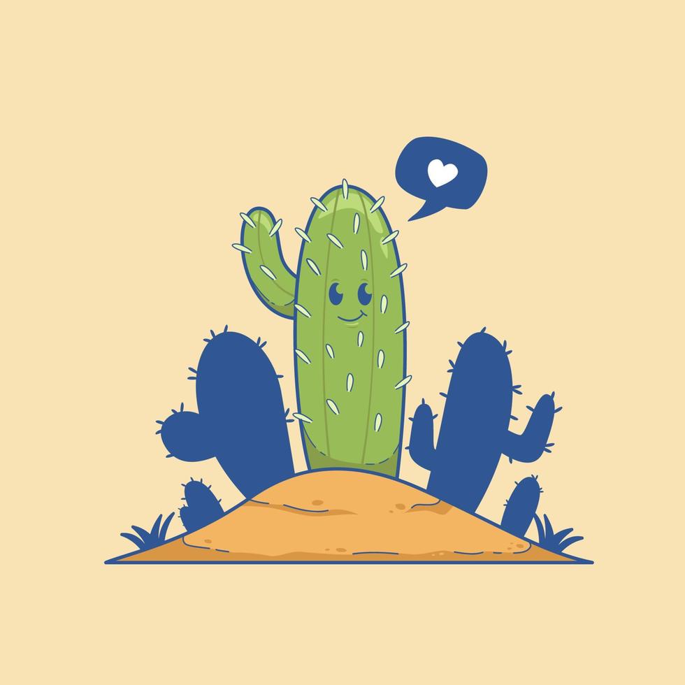 söt kaktus på sand illustration tecknad serie vektor maskot karaktär