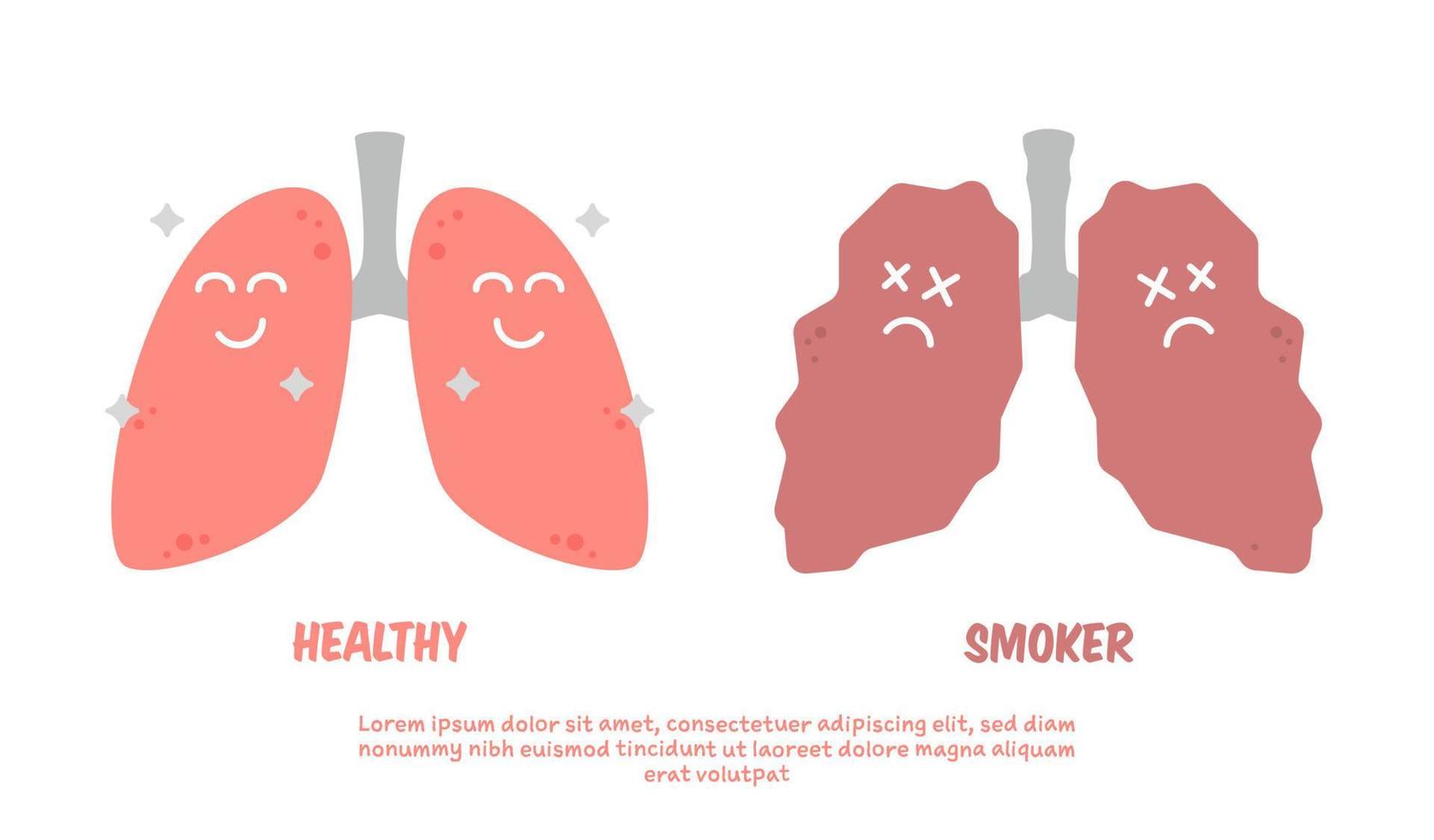 gesunder und raucher lungenkarikaturillustrationsplakatvergleich vektor