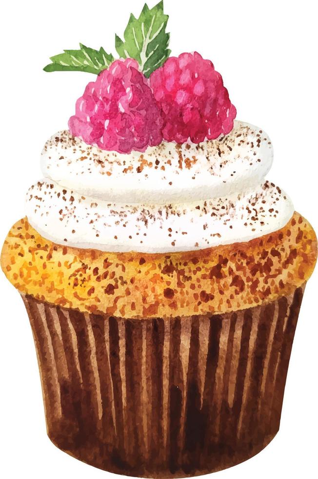 Aquarell süßer Cupcake mit Früchten vektor