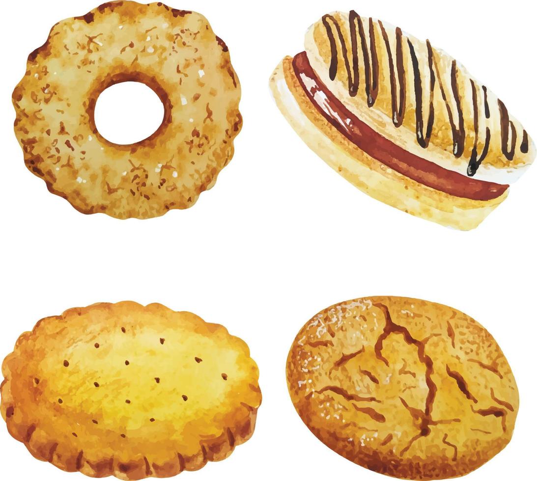 aquarell-set aus süßen bäckereiplätzchen vektor