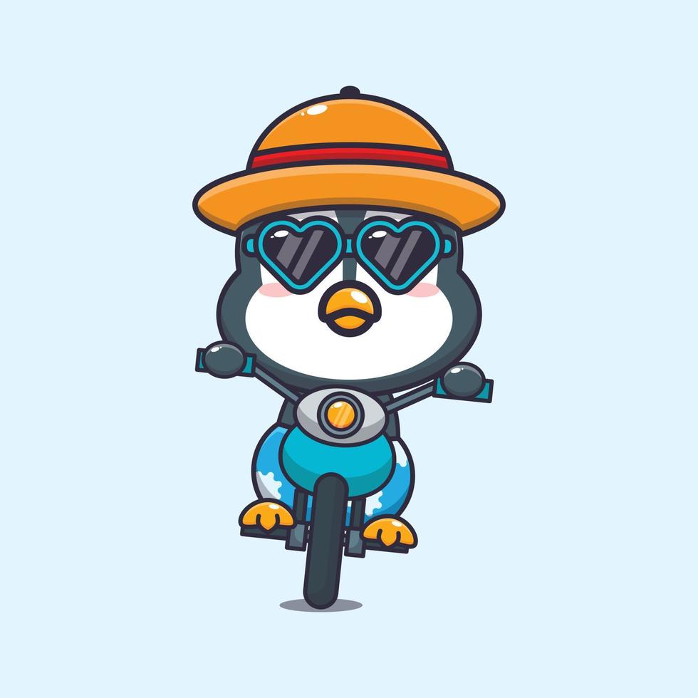 cooler pinguin mit sonnenbrille, der an sommertagen motorrad fährt. vektor
