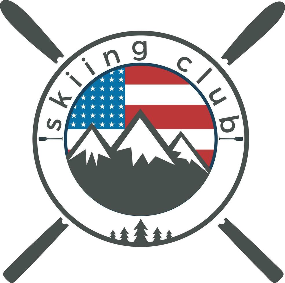 Usa-Flagge und Montage-Ski-Logo-Design. Design des Skiclub-Logos. vektor