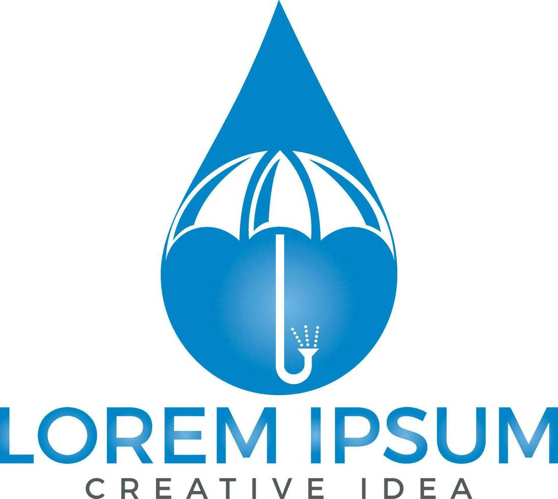 Tropfen Wasser und Regenschirm-Logo-Design. vektor