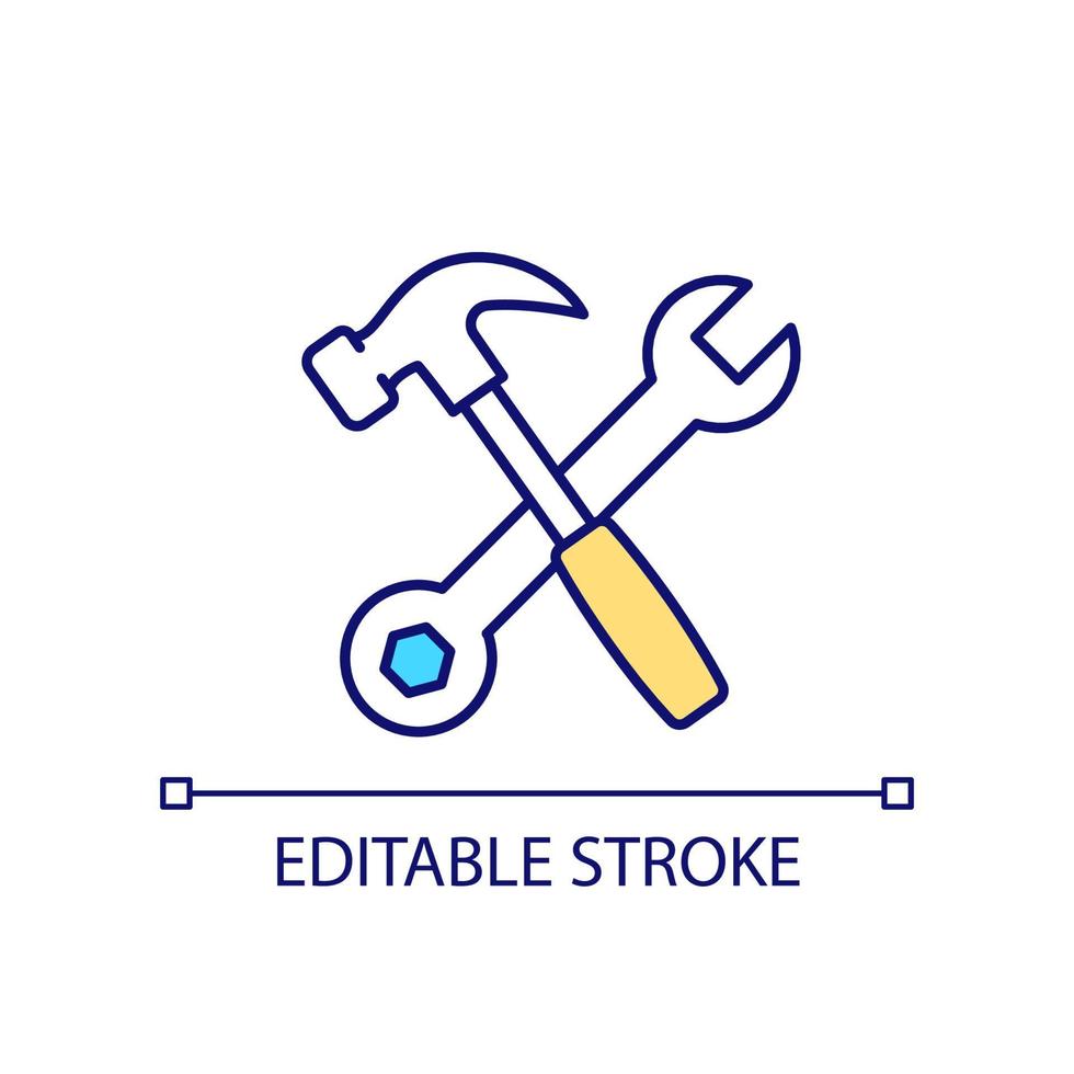 reparera instrument rgb Färg ikon. hammare och skiftnyckel. manuell verktyg. felsöka och fixera. isolerat vektor illustration. enkel fylld linje teckning. redigerbar stroke.