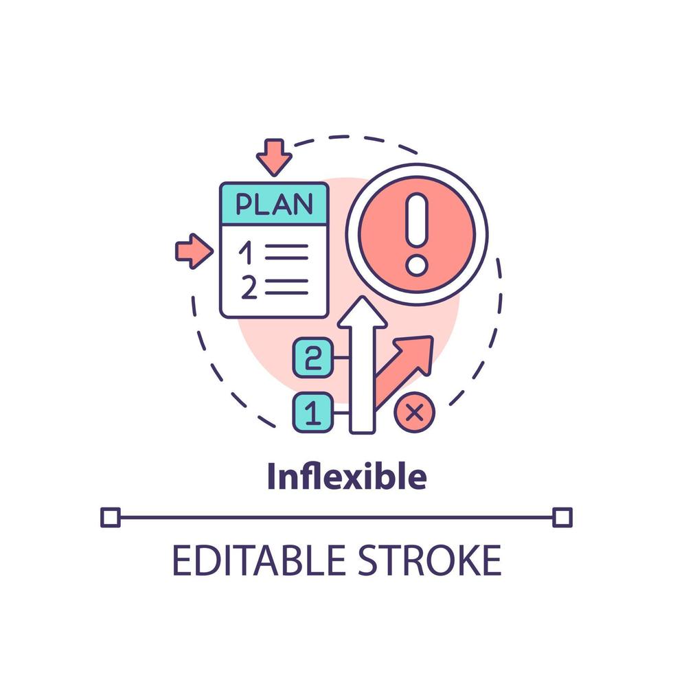 Symbol für unflexibles Konzept. Geschäftsproblem. nachteil der planung der abstrakten idee dünne linie illustration. isolierte Umrisszeichnung. editierbarer Strich. vektor