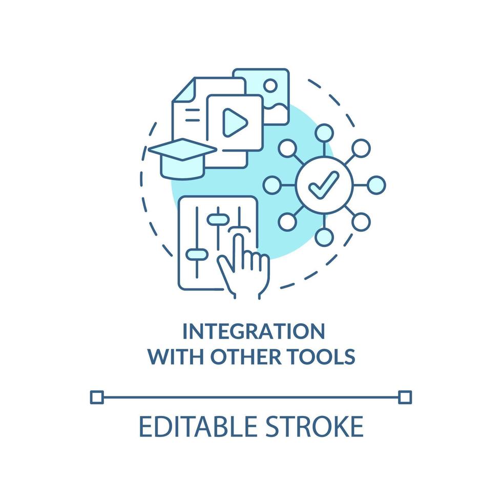 Integration mit anderen Tools türkisfarbenes Konzeptsymbol. lcms verfügen über eine dünne linienillustration der abstrakten idee. Multimediale Inhalte. isolierte Umrisszeichnung. editierbarer Strich. vektor