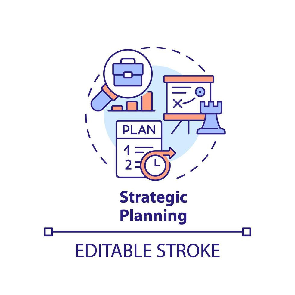 strategisk planera begrepp ikon. lång termin beslut. organisation typ abstrakt aning tunn linje illustration. isolerat översikt teckning. redigerbar stroke. vektor