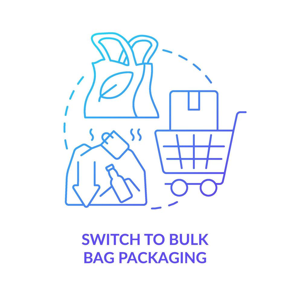 Wechseln Sie zu Bulk-Bag-Verpackung blaues Farbverlauf-Konzept-Symbol. Zero Waste Business abstrakte Idee dünne Linie Illustration. Kartonverpackung beseitigen. isolierte Umrisszeichnung. vektor