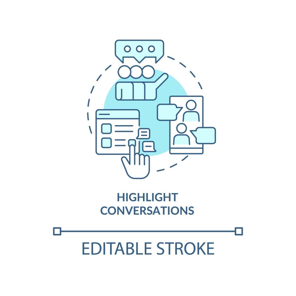 markera samtal turkos begrepp ikon. inbäddning i social nät abstrakt aning tunn linje illustration. isolerat översikt teckning. redigerbar stroke. vektor
