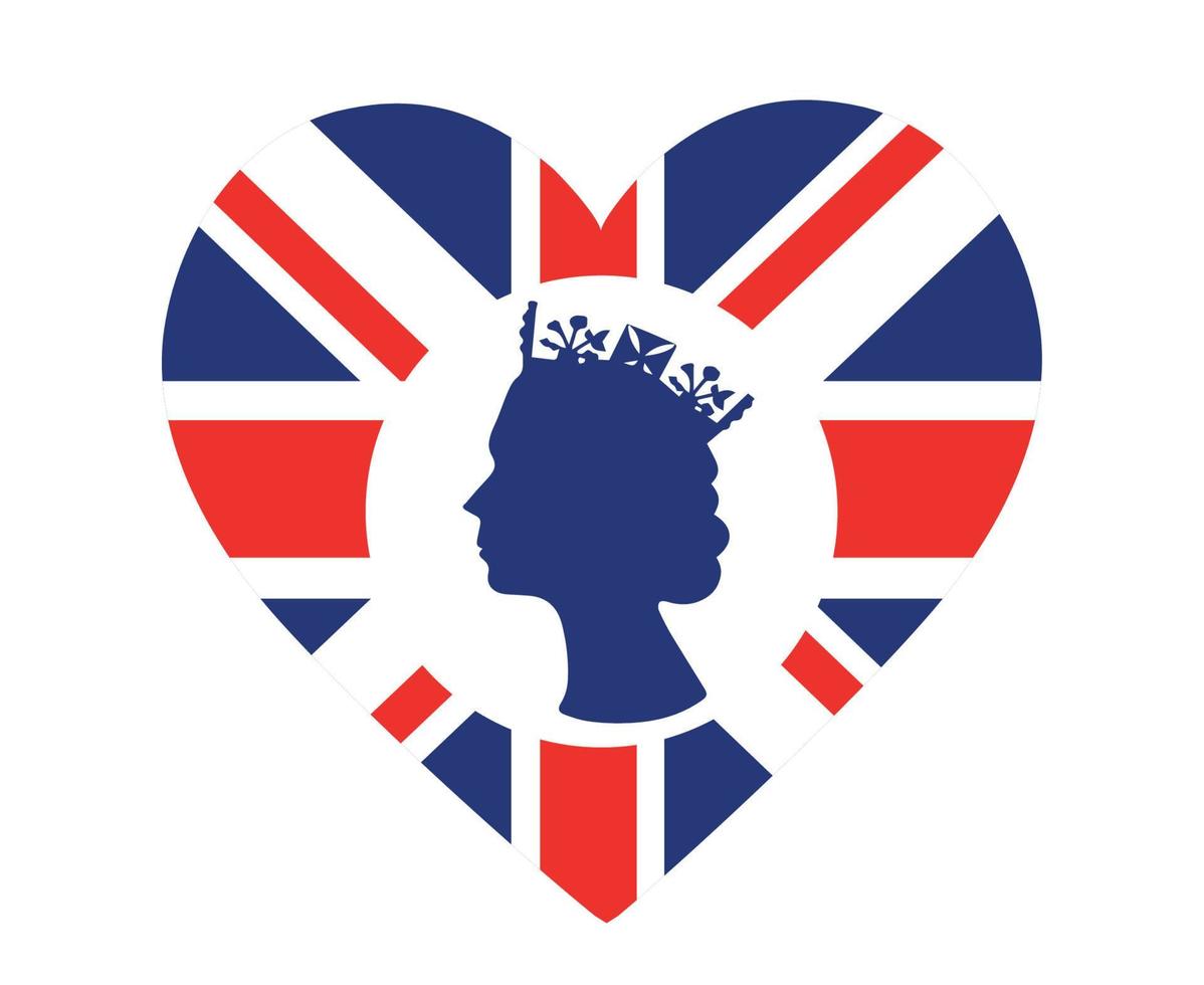 elizabeth queen gesicht weiß und blau mit britischer flagge des vereinigten königreichs nationales europa emblem herz symbol vektor illustration abstraktes design element