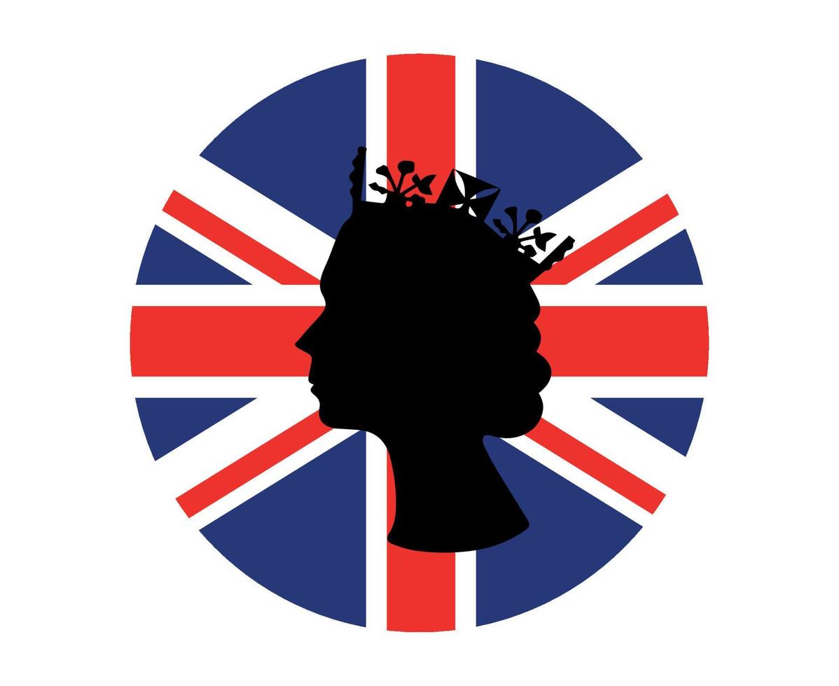 Elizabeth drottning ansikte svart med brittiskt förenad rike flagga nationell Europa emblem ikon vektor illustration abstrakt design element