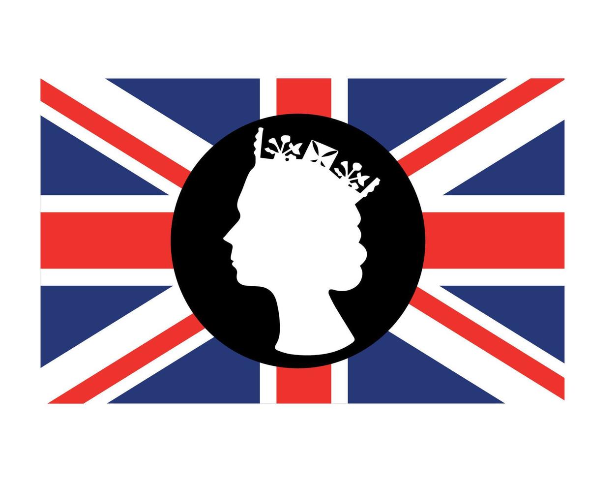 Elizabeth drottning ansikte svart och vit med brittiskt förenad rike flagga nationell Europa emblem symbol ikon vektor illustration abstrakt design element