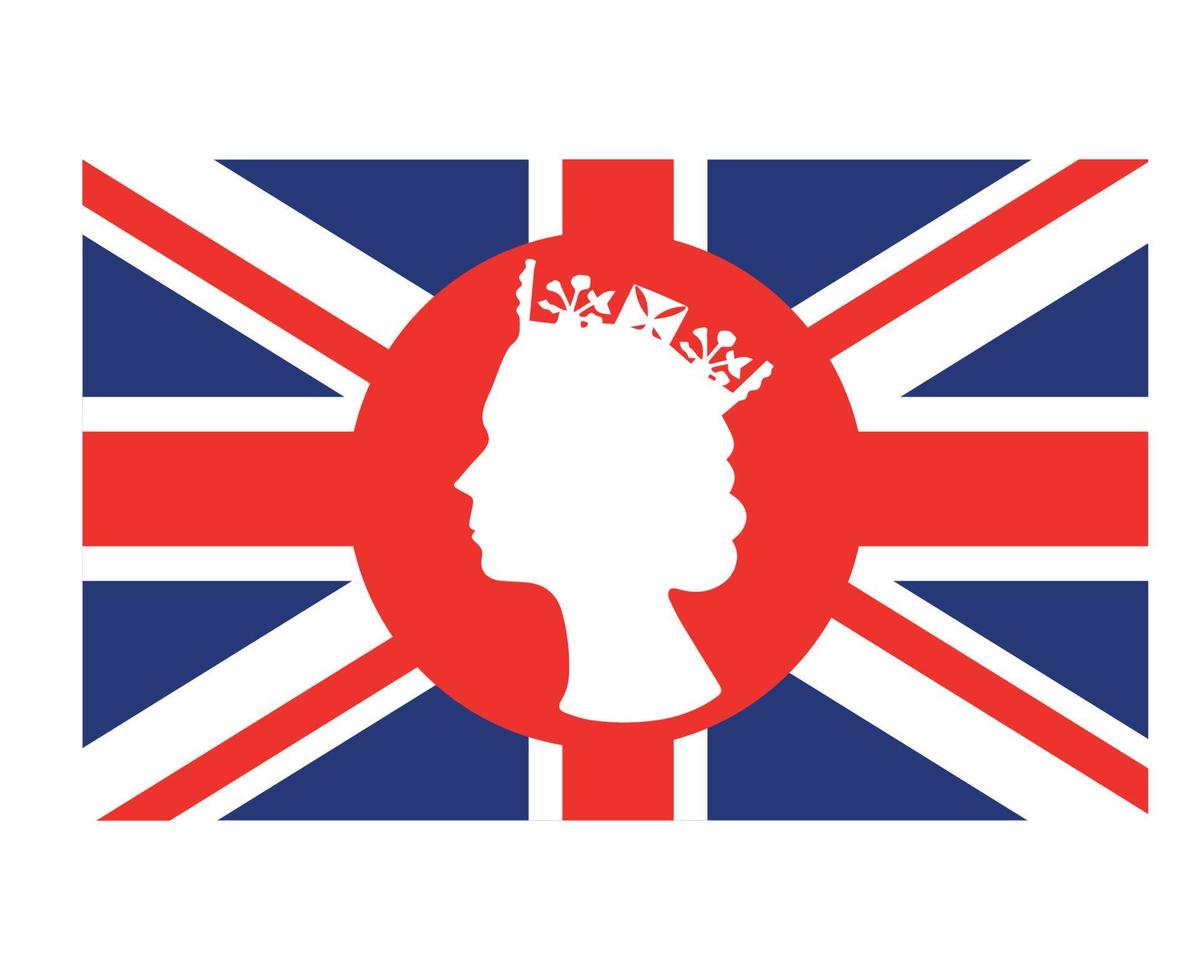 elizabeth königin gesicht rot und weiß mit britischer flagge des vereinigten königreichs nationales europa emblem symbol symbol vektor illustration abstraktes design element