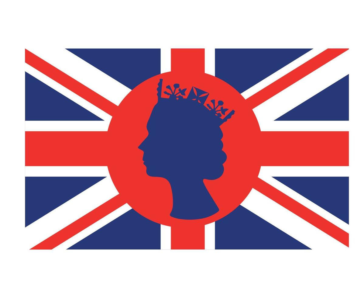 Elizabeth Queen Gesicht blau mit britischer Flagge des Vereinigten Königreichs nationales Europa Emblem Symbol Symbol Vektor Illustration abstraktes Gestaltungselement