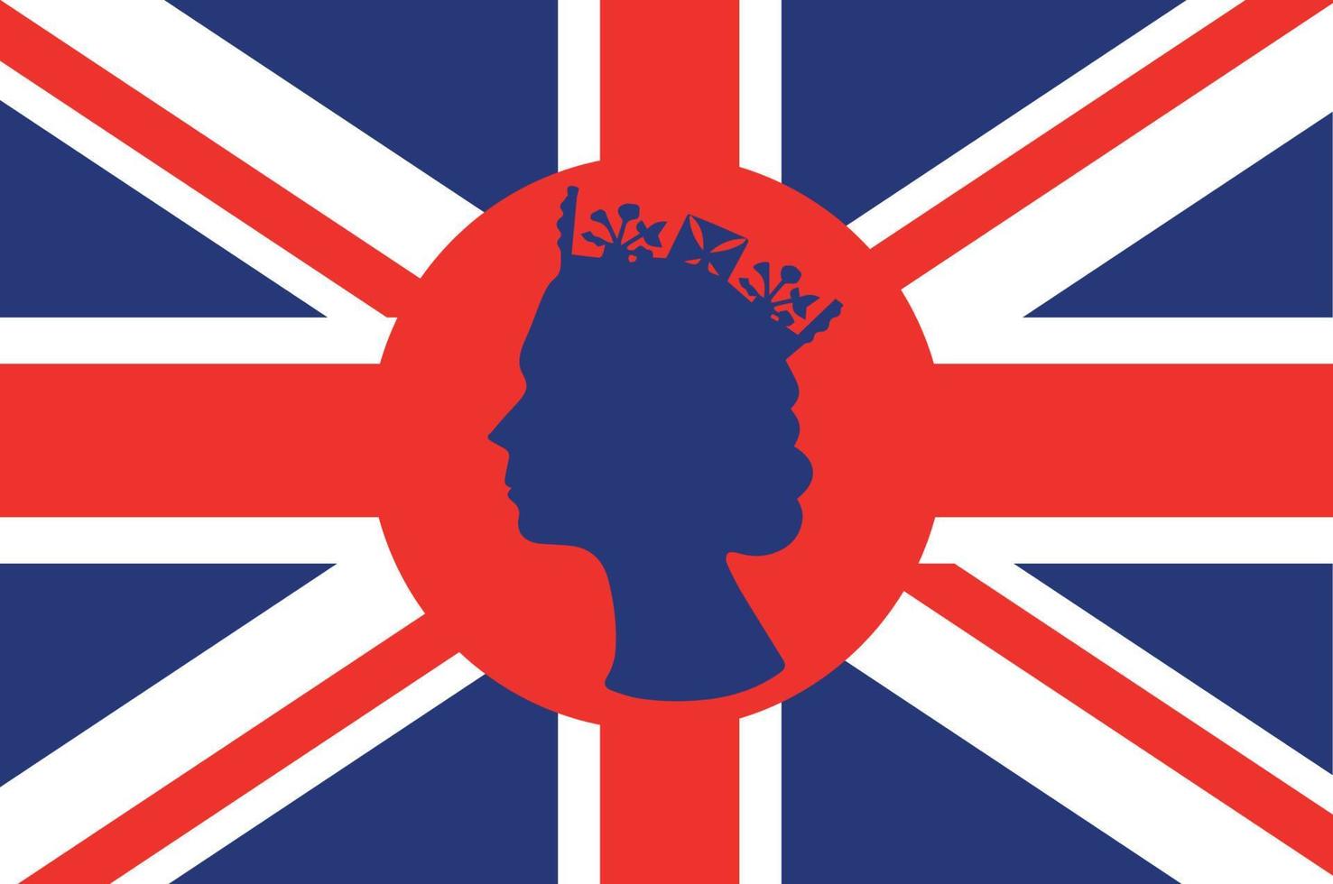 Elizabeth Queen Gesicht blau mit britischer Flagge des Vereinigten Königreichs nationales Europa Emblem Symbol Vektor Illustration abstraktes Gestaltungselement