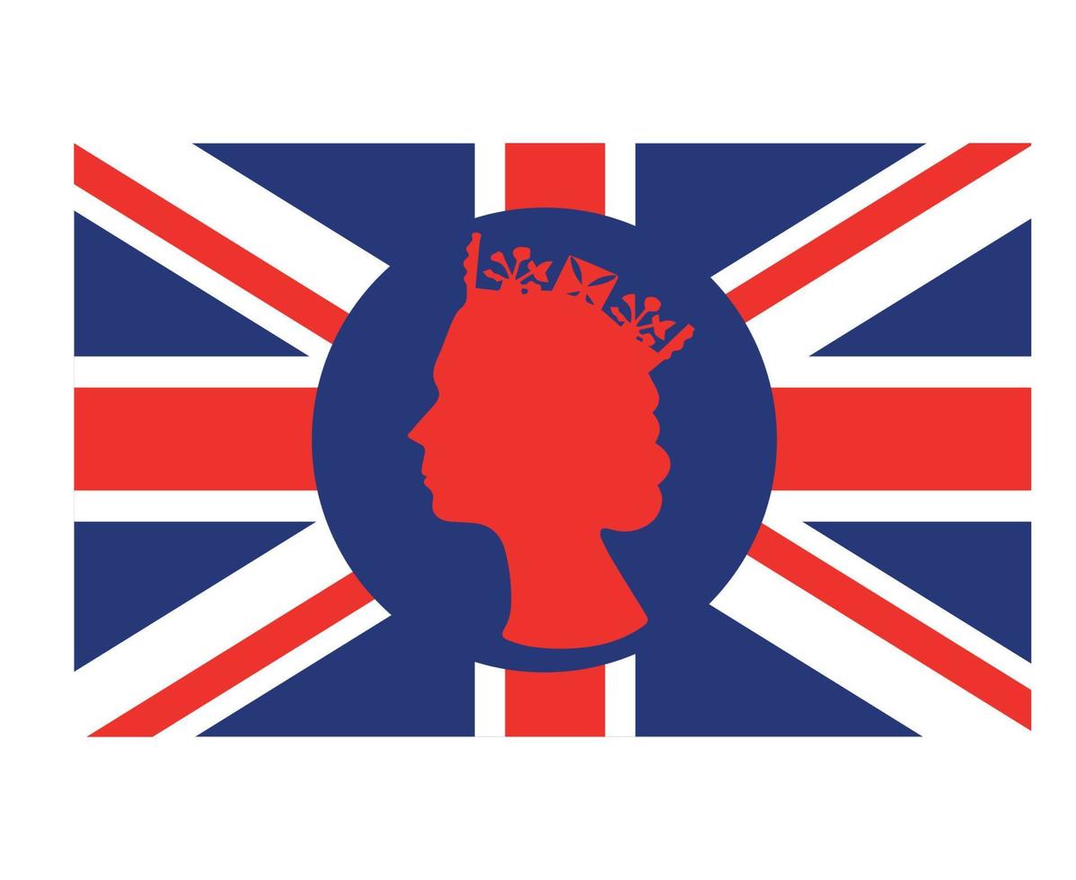 Elizabeth Queen Gesicht rot mit britischer Flagge des Vereinigten Königreichs nationales Europa Emblem Symbol Symbol Vektor Illustration abstraktes Gestaltungselement