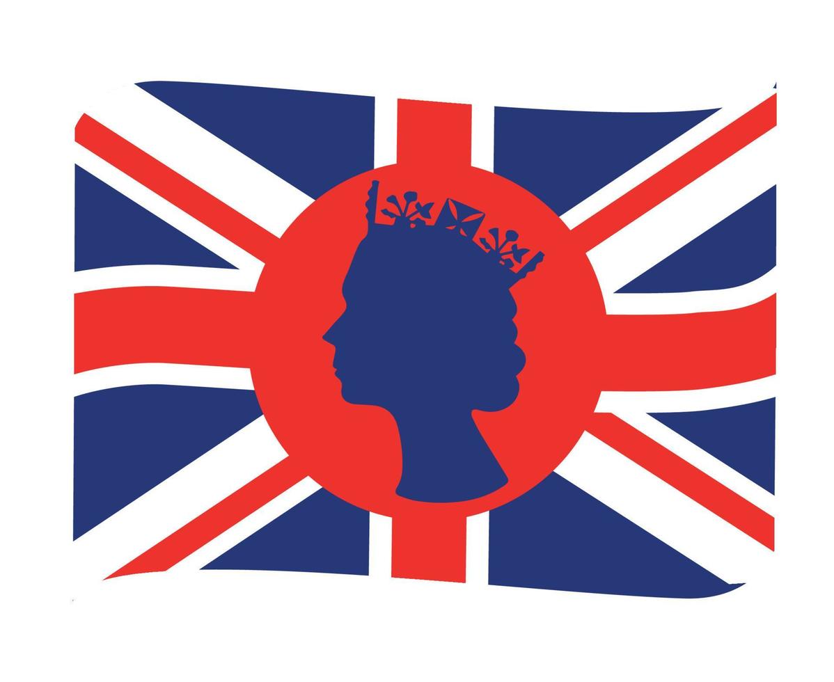 Elizabeth drottning ansikte blå med brittiskt förenad rike flagga nationell Europa emblem band ikon vektor illustration abstrakt design element