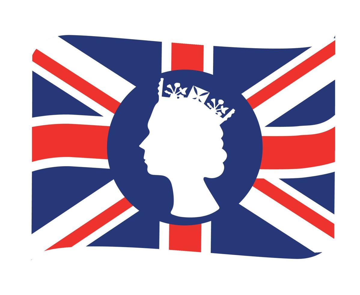 Elizabeth drottning ansikte vit med brittiskt förenad rike flagga nationell Europa emblem band ikon vektor illustration abstrakt design element